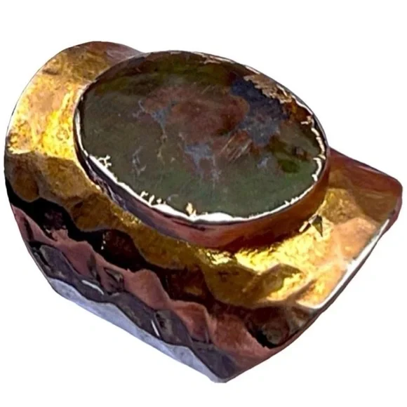 7.5 7.75 8 Moss Agate Gem Gemstone Fine Art Ring Solid Metal Plated Gold Filled